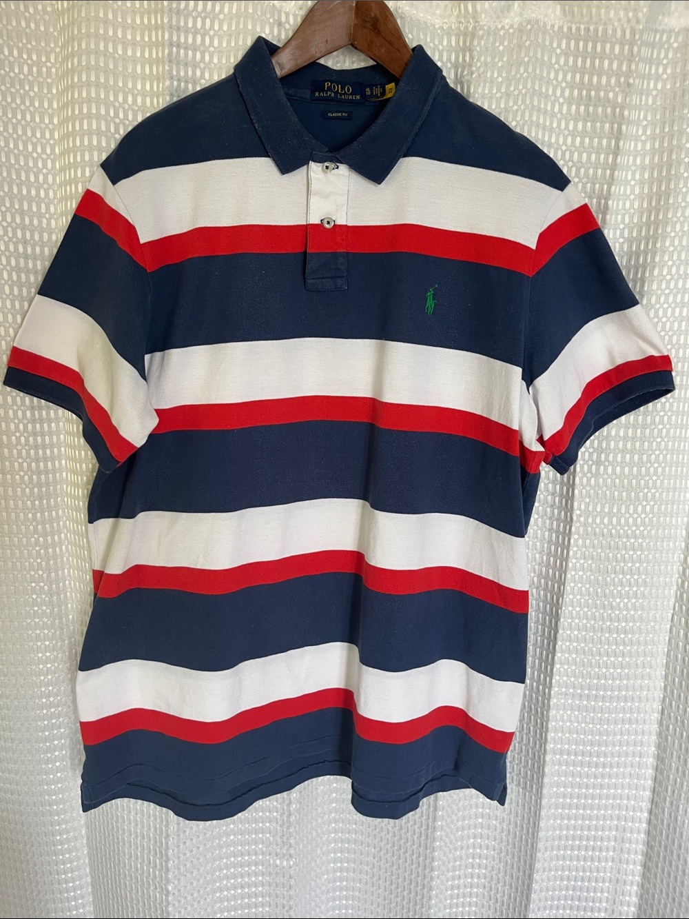 Polo Ralph Lauren Classic Fit Rugby Stripe Polo Shirt XL Red White Blue Cotton - Picture 1 of 7